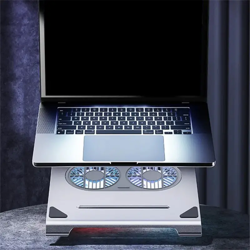 Agoal Aluminum Laptop Cooling Stand - Side profile displaying ergonomic height and cooling ventilation