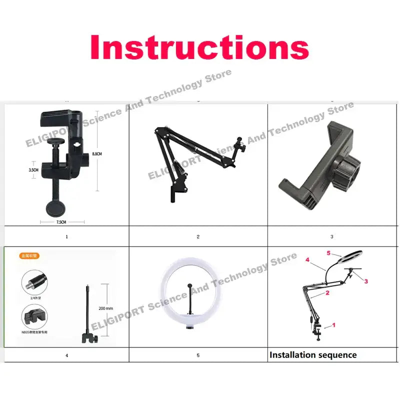 Step-by-step installation instructions for a camera or microphone mount on a white background.