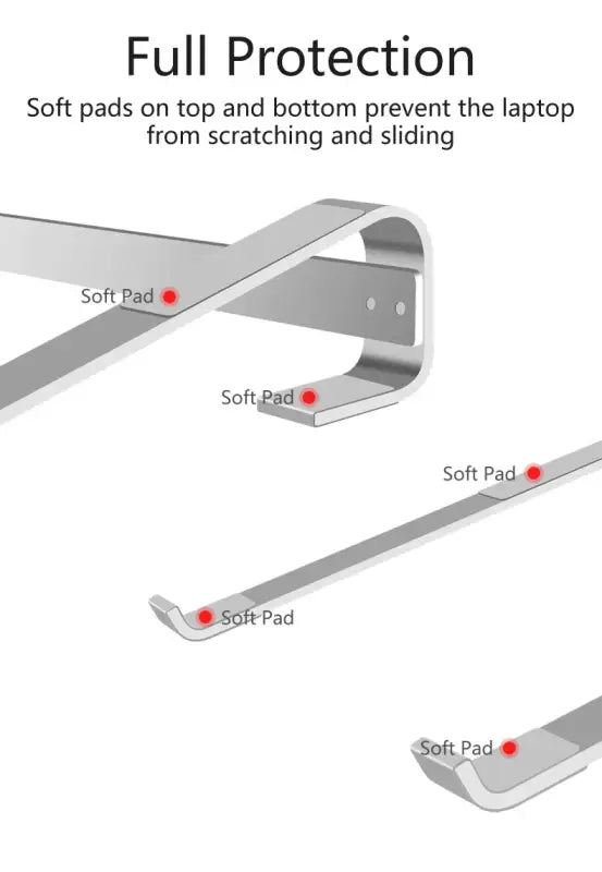 Diagram showing soft pads on a metal bracket to prevent scratching and sliding.