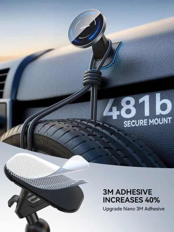 Car mount with adhesive enhancement feature on a car dashboard