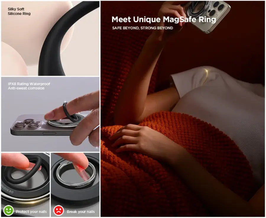Compact design product being placed in a pocket with text highlighting its portability.