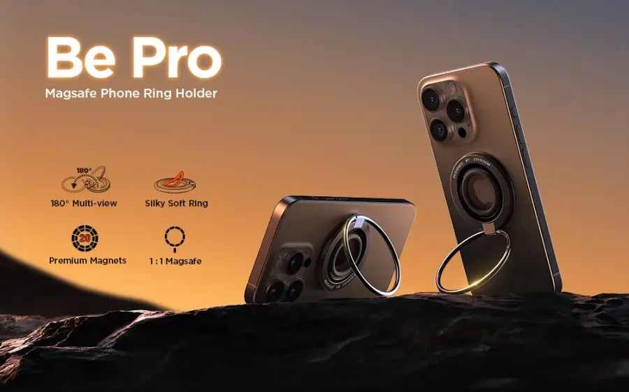 Be Pro Magsafe Phone Ring Holder with phone on a desert background