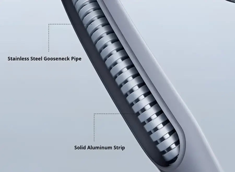 Stainless Steel Gooseneck Pipe with Solid Aluminum Strip on a light gray background