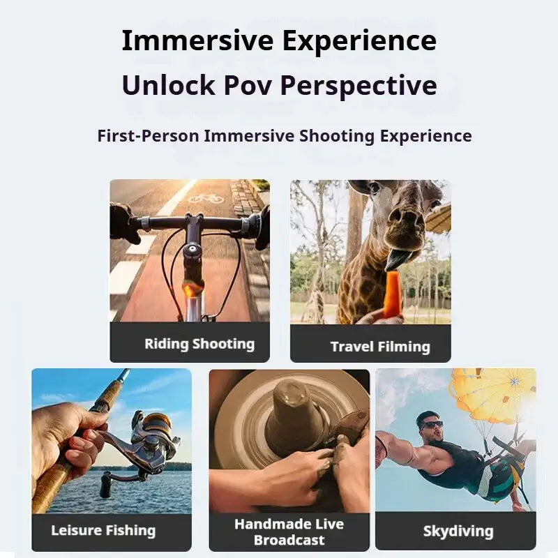 Promotional graphic for first-person immersive shooting experience with various activities.