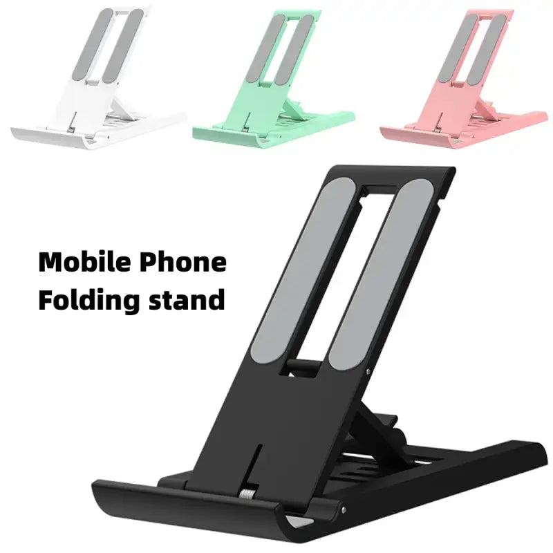 Black mobile phone folding stand with other color options on a white background
