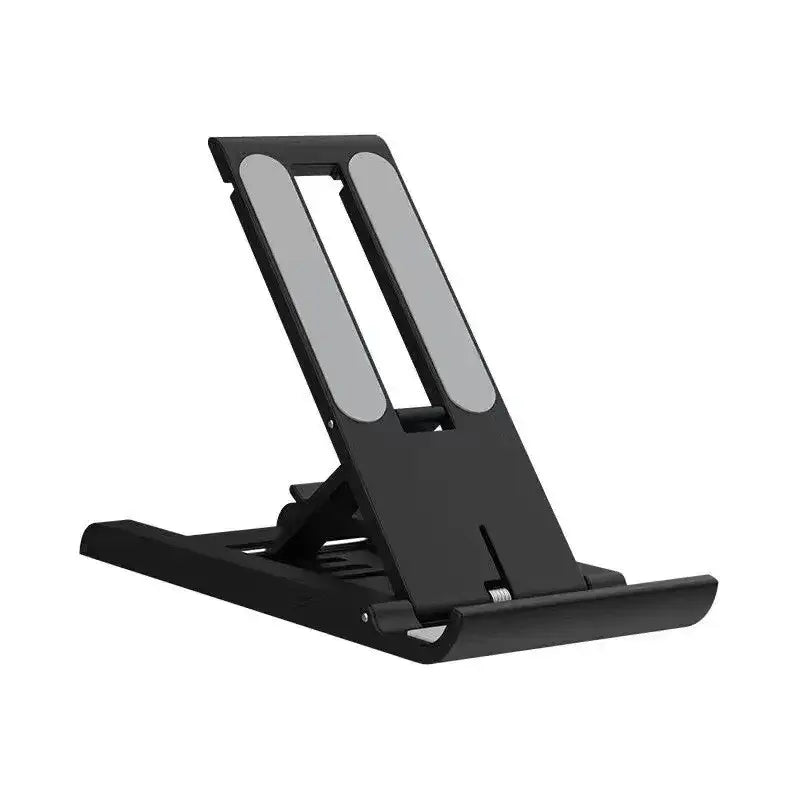Black adjustable phone stand on a white background
