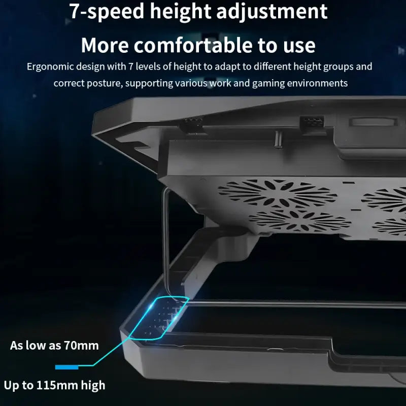 TISHRIC Cooling Pad - Three-quarter view displaying RGB lighting effects