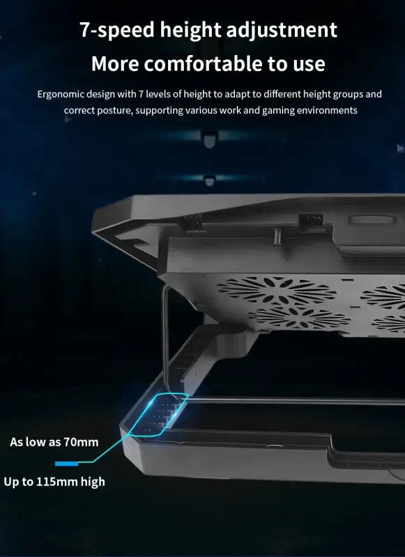 TISHRIC Six Fan Cooler - Ergonomic typing angle and laptop positioning