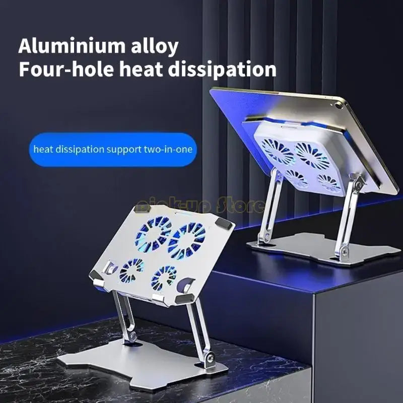 Two laptop cooling stands with four-hole heat dissipation design on a dark background.