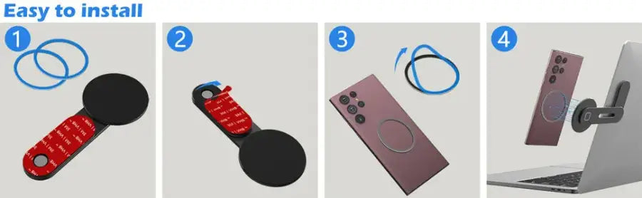 Step-by-step installation guide for a product on a white background