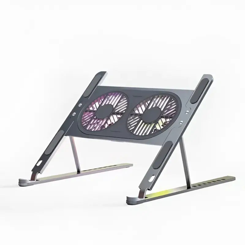 Gray laptop cooling stand with fans on a white background