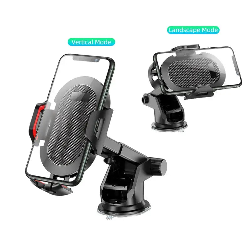 Car phone holder showing vertical and landscape modes on a white background