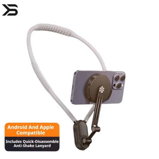 Magnetic anti-shake neck mount for smartphone with desert landscape background