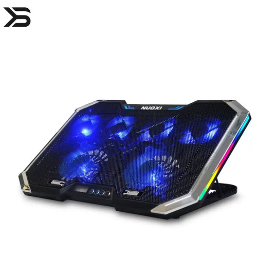 NUOXI laptop cooling pad with RGB lighting on a white background