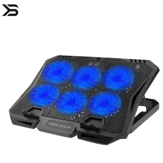 TISHRIC Six Fan Laptop Cooler - Front view with RGB LED lighting display