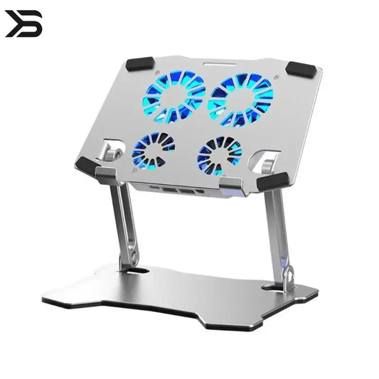 Laptop cooling stand with three fans on a white background